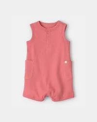 Baby Waffle-Knit Sleeveless Romper - Orange