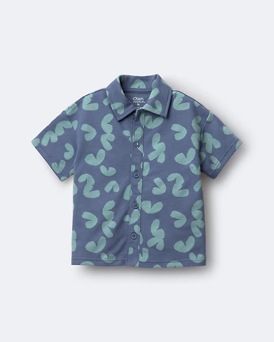 Toddler Boy Button-Down Short-Sleeve Shirt Abstract Print - Slate Blue