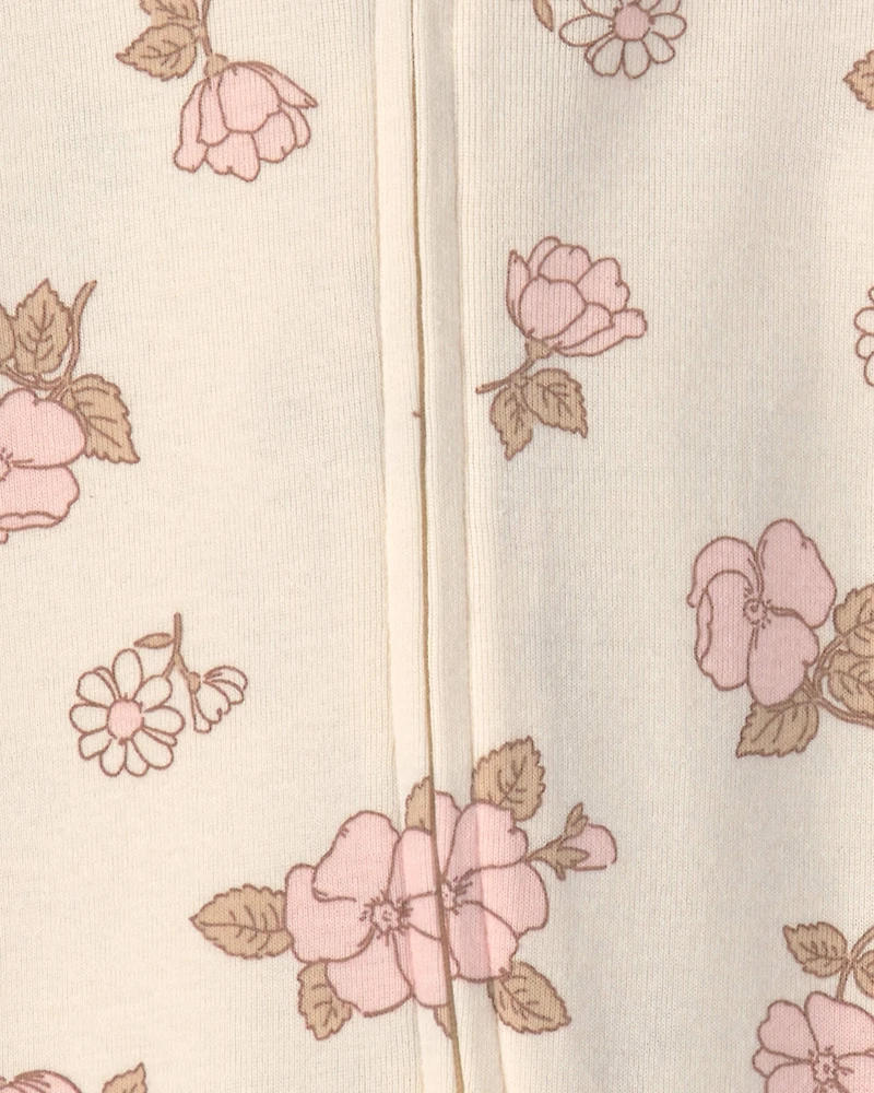 Baby Girl 2-Pack Floral Striped 100% Cotton 2-Way Zip Sleepers - Pink