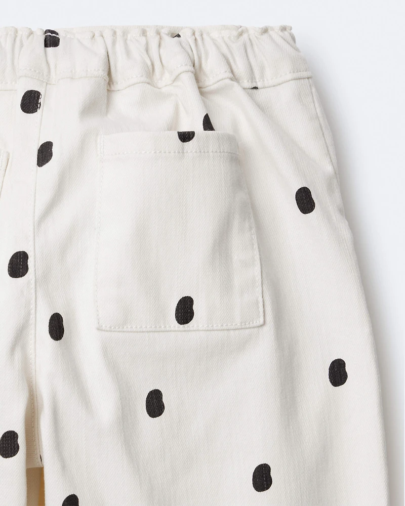 Toddler Girl Polka Dot Cuffed Barrel Pant - Ivory