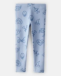 Toddler Girl Bow Icon Pull-On Stretch Leggings - Blue