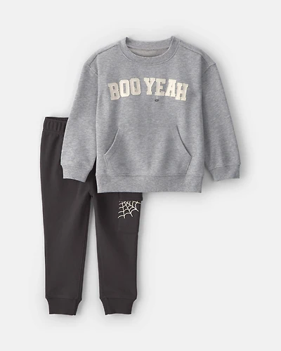 Baby Boy 2-Piece 'Boo Yeah' Halloween French Terry Top & Pant Set - Grey/Black