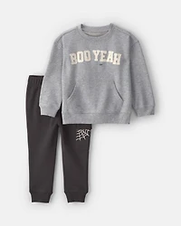 Baby Boy 2-Piece 'Boo Yeah' Halloween French Terry Top & Pant Set - Grey/Black