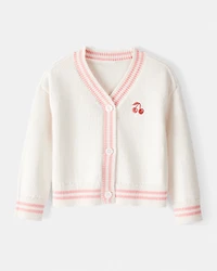 Toddler Girl Cherry Cotton Long-Sleeve Sweater - Ivory