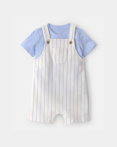 Baby 2-Piece Stripe Overall Set - Blue/Ivory