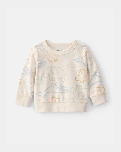 Baby Animal Friends Terry Pullover Sweatshirt - Cream