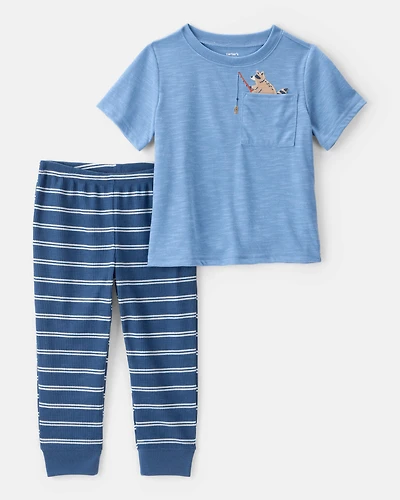 Toddler Boy 2-Piece Fishing Raccoon Loose Fit Pajamas
