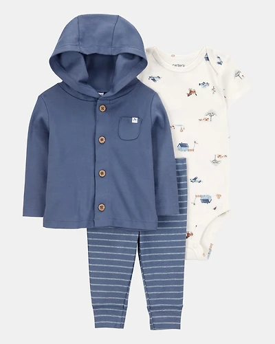 Baby 3-Piece Barn Print Little Cardigan Set