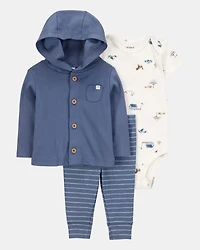 Baby 3-Piece Barn Print Little Cardigan Set