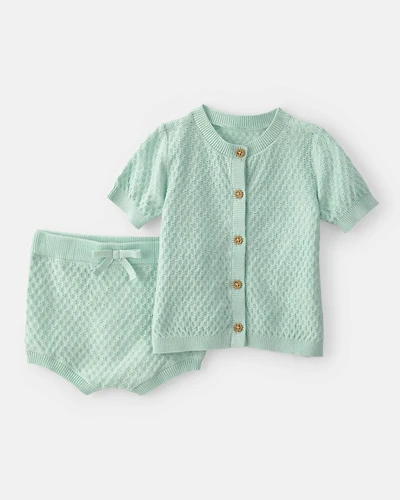 Baby Girl 2-Piece Crochet Top & Short Set - Green