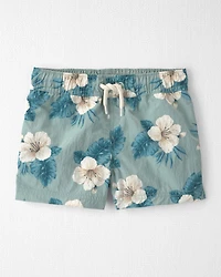 Toddler Boy Recycled Swim Trunks Blue Hibiscus