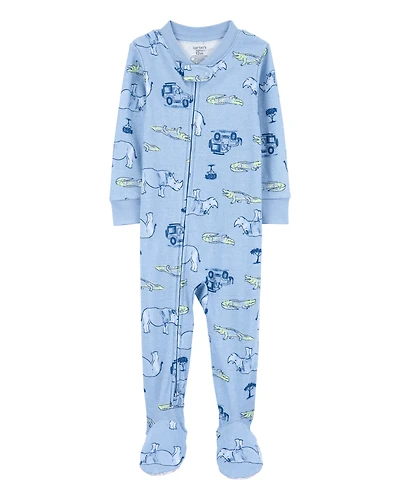 Baby Boy Safari Print Snug Fit Cotton Footie 1-Piece Pyjamas - Blue