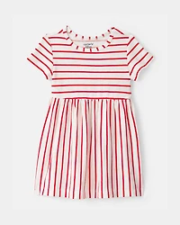 Baby Girl Striped Short-Sleeve Dress - Red/Ivory