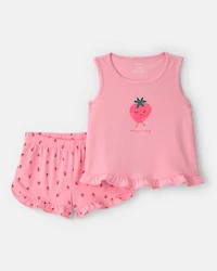 Toddler Girl 2-Piece Strawberry Polka Dots Sleeveless Pyjama Set - Pink