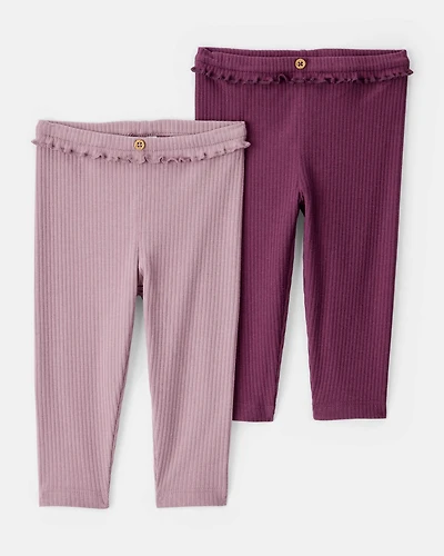 Baby Girl 2-Pack Ruffle Waist Rib Pants - Purple