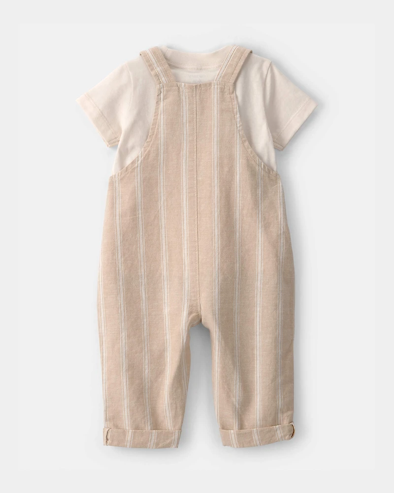 Baby 2-Piece Stripe Overall Set - Khaki