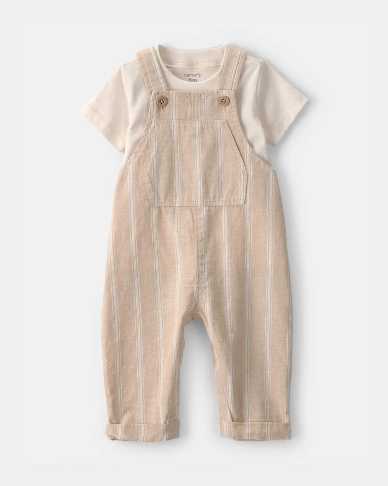 Baby 2-Piece Stripe Overall Set - Khaki