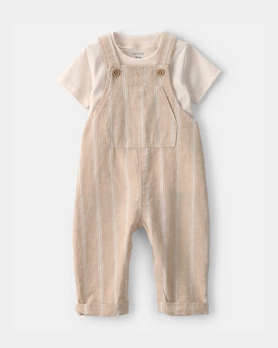 Baby 2-Piece Stripe Overall Set - Khaki