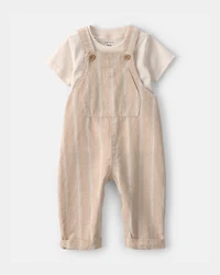 Baby 2-Piece Stripe Overall Set - Khaki