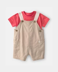 Baby Boy 2-Piece Solid Overall Set - Red/Orange