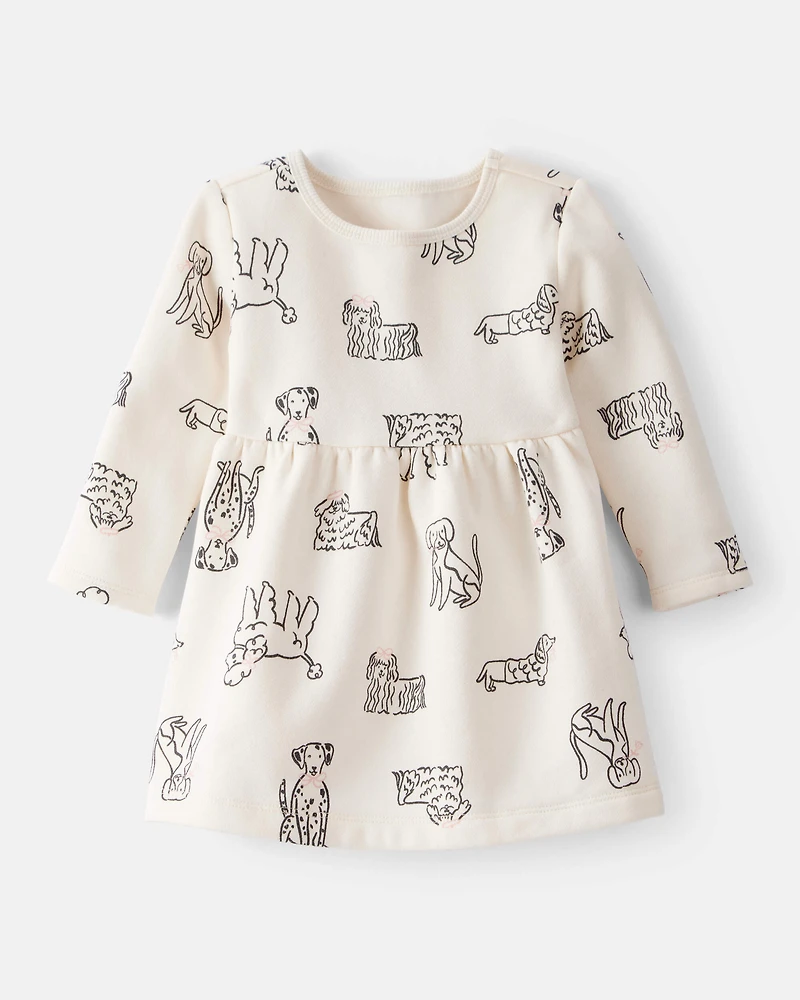 Baby Girl DayDream Fleece Puppy Knit Dress - Ivory