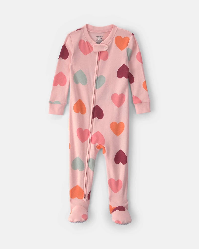 Toddler Girl 1-Piece Hearts 100% Cotton Snug Fit Pyjama - Pink