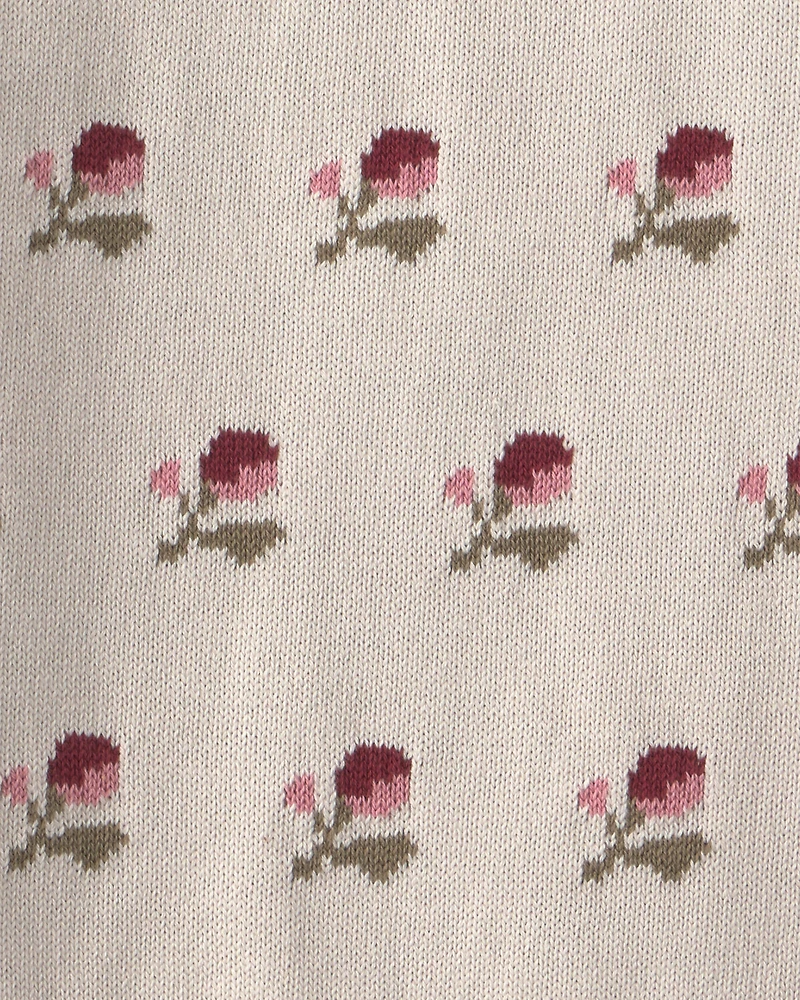 Girls Organic Cotton Sweater Knit Pullover Floral Jacquard