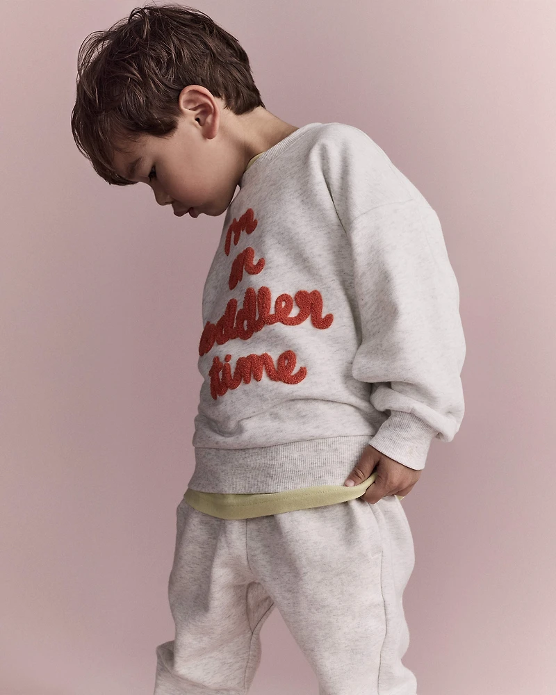 Toddler 'I'm On Time'  Dolman-Sleeve Sweatshirt - Heather Grey