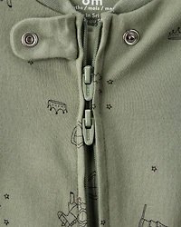 Baby Boy Dragon Print 100% Cotton Long-Sleeve Sleeper - Green