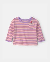 Baby Girl Flower Striped Long-Sleeve Top - Pink