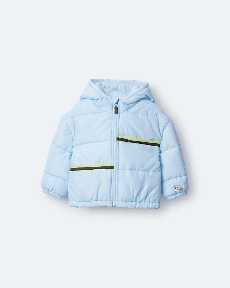Toddler Boy Zip-Up Hooded Puffer - Light Blue