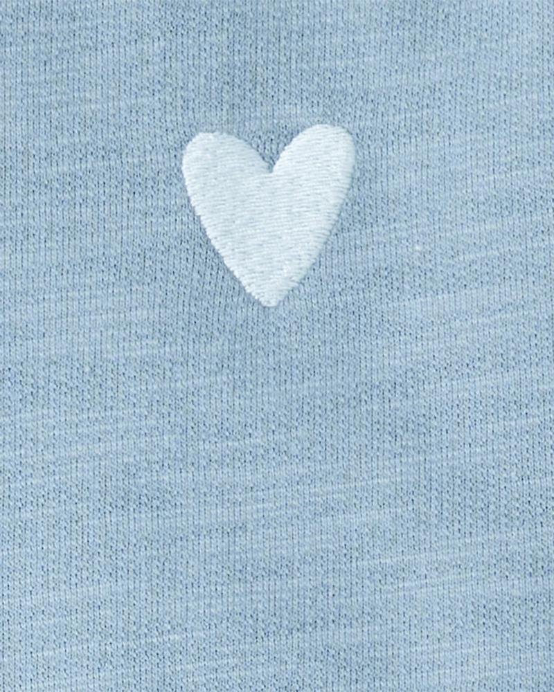 Toddler Girl Heart Cotton Long-Sleeve Cardigan Sweater - Blue