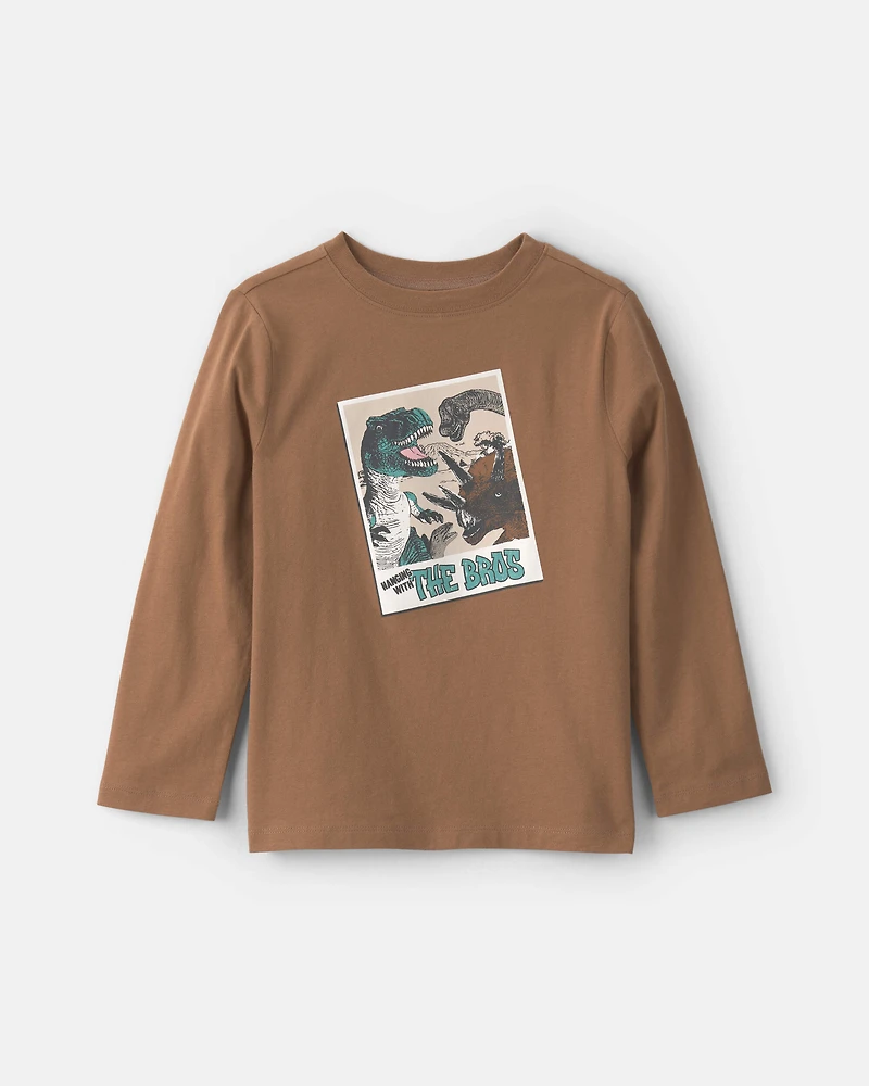 Boys Dinosaur Long-Sleeve Graphic Tee - Brown