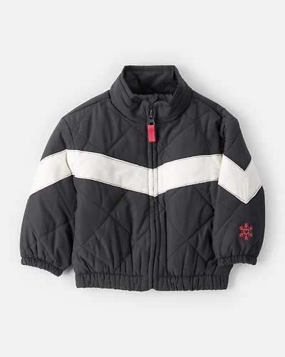 Baby Girl Colour Block Puffer Jacket - Black