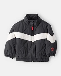 Baby Girl Colour Block Puffer Jacket - Black