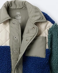 Toddler Boy colourblock Sherpa Jacket - Blue/Cream