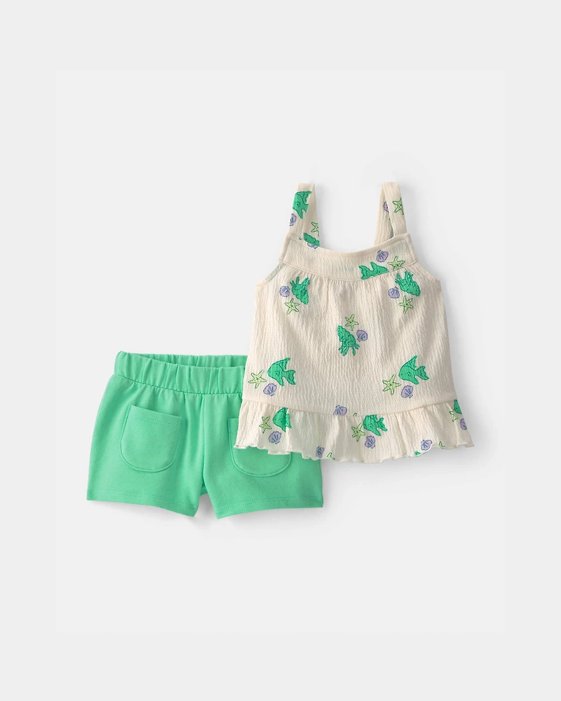 Baby Girl 2-Piece Fish Ruffle Top & Short Set - Green/White