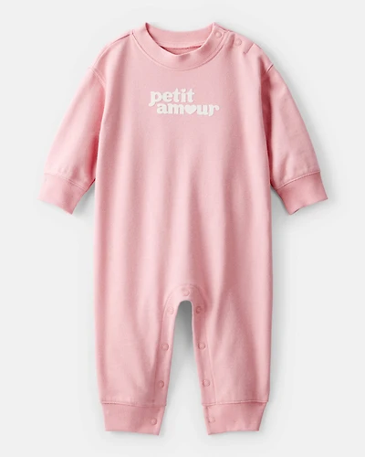 Baby Girl 'Petit Amour' Cotton Long-Sleeve Jumpsuit - Pink