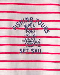 Boys Nautical Striped Graphic Tee - Red/Ivory