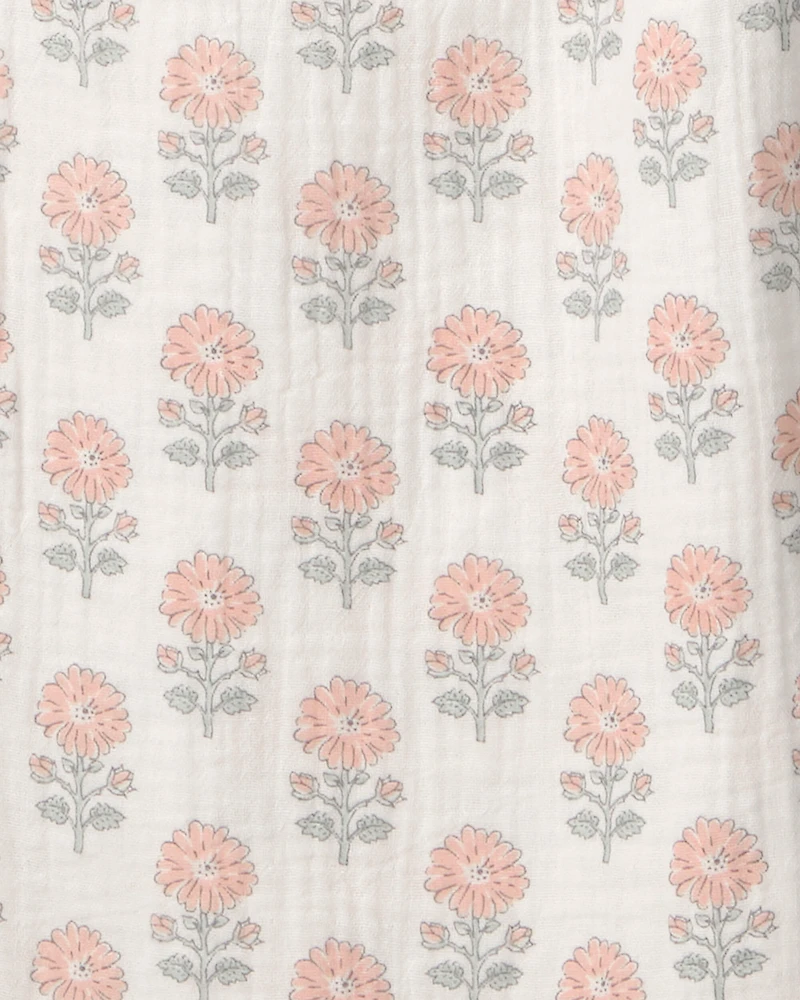 Girls Organic Cotton Gauze Jumpsuit Rosebud Petal Print