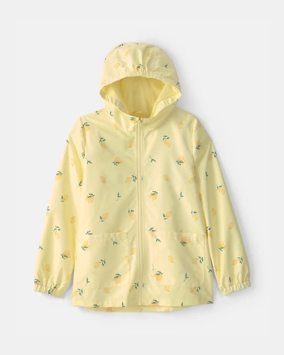 Girls Lemon Print  Rain Jacket- Yellow