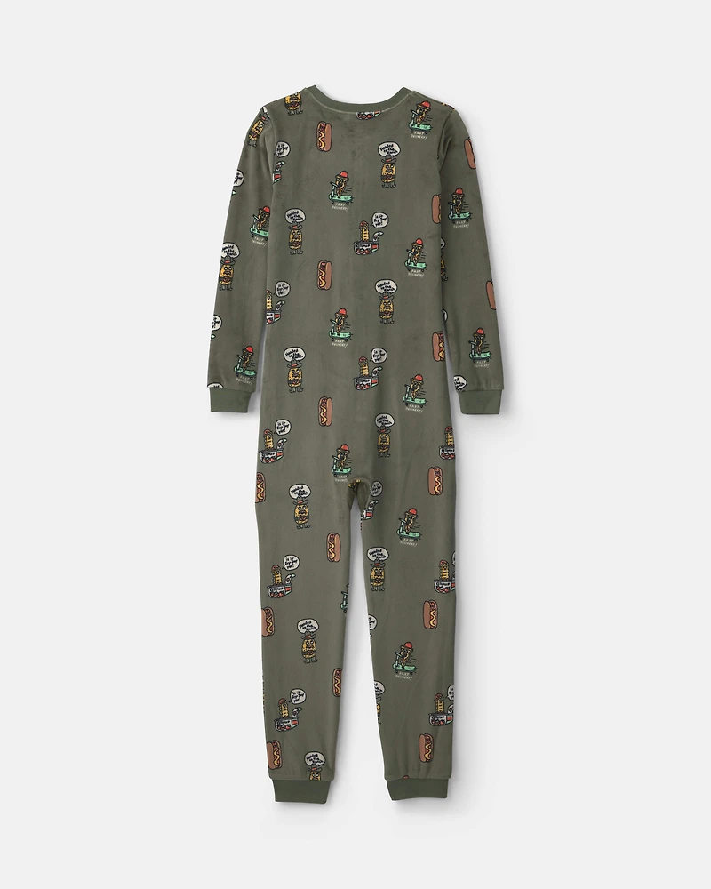 Boys 1-Piece Silly Food DreamPlush Snug Fit Pyjama - Olive Green