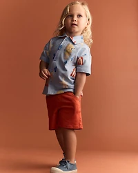 Toddler Boy Button-Down Short-Sleeve Shirt Circus Print - Blue