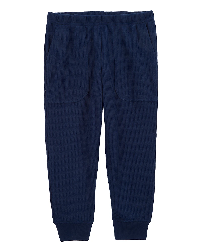 Toddler Boy Solid Loose Fit Waffle Knit 2-Piece Pyjamas - Navy