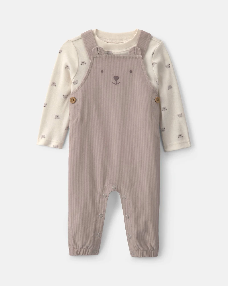 Baby Boy 2-Piece Bear Corduroy Overall Set - Brown