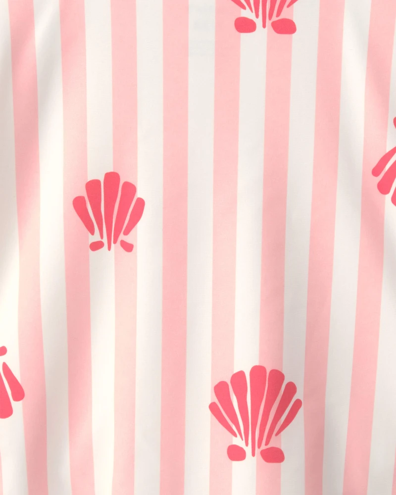 Girls 1-Piece Shell Striped Swimsuit - Pink