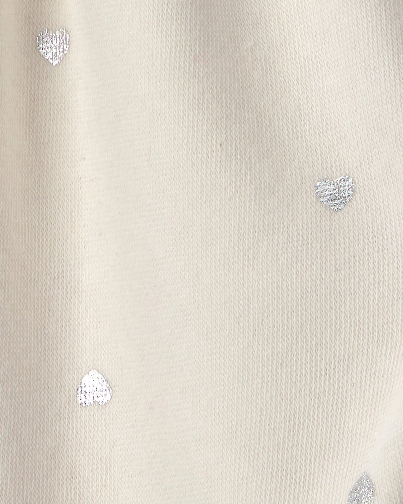 Baby Girl Metallic Heart Fleece Pants - Cream