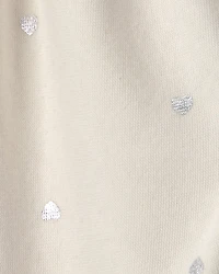 Baby Girl Metallic Heart Fleece Pants - Cream