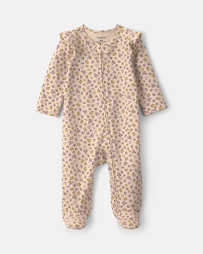 Baby Girl Floral 100% Cotton 2-Way Zip Sleeper - Cream