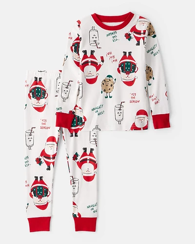 Baby Christmas Santa Print 100% Cotton Long-Sleeve Snug Fit 2-Piece pyjamas - White
